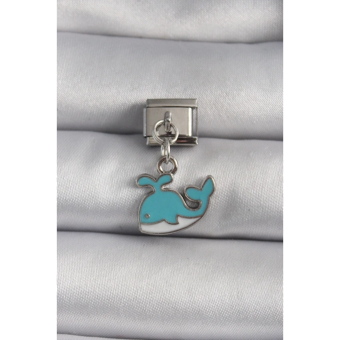 Mey İthalat® 316L Çelik Gümüş Renk Sallantı Mavi Balina Model Nomination Charm