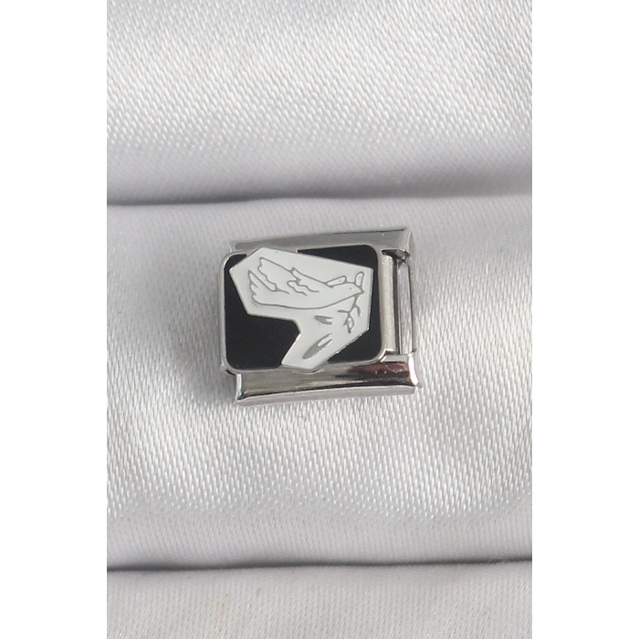 Mey İthalat® 316L Çelik Gümüş Renk Siyah Beyaz Kuş İşlemeli Nomination Charm