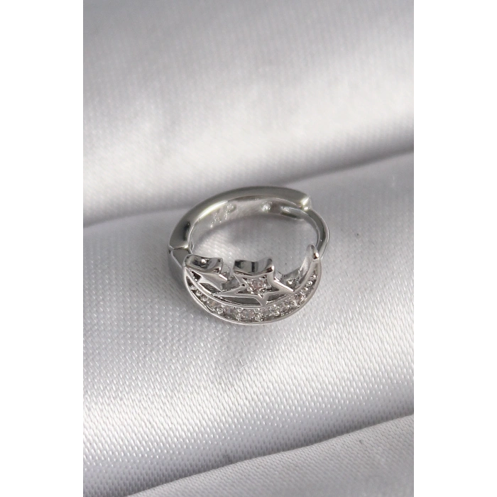 Mey İthalat® 316L Çelik Gümüş Renk Zirkon Taşlı Ay Yıldız Model Tragus Piercing
