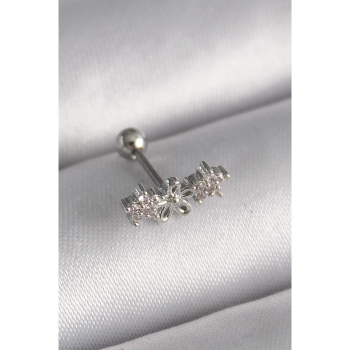 Mey İthalat® 316L Çelik Gümüş Renk Zirkon Taşlı Çiçek Tragus Piercing