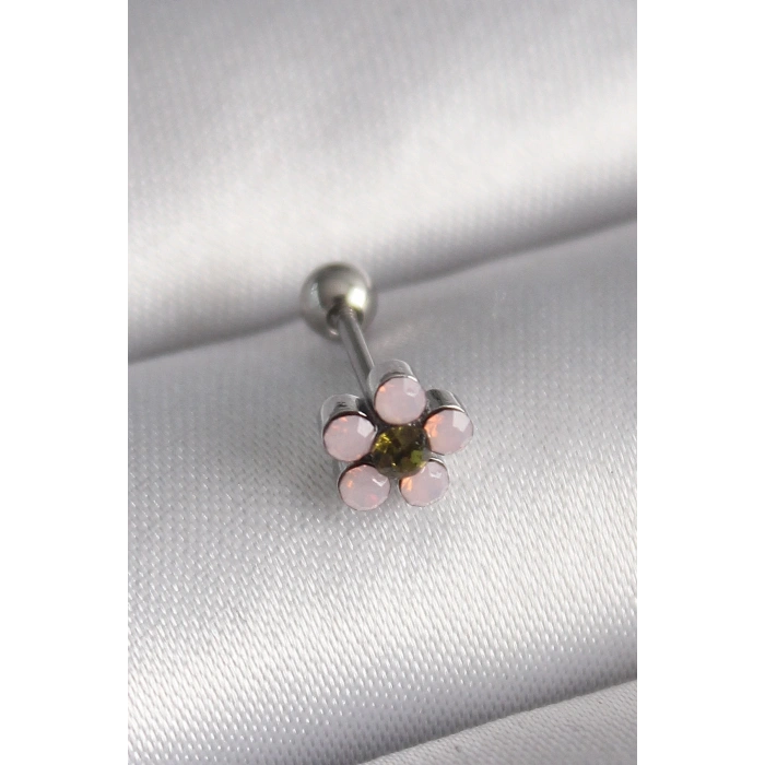 Mey İthalat® 316L Çelik Gümüş Renk Zirkon Taşlı Çiçek Tragus Piercing