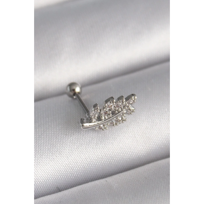 Mey İthalat® 316L Çelik Gümüş Renk Zirkon Taşlı Dal Tragus Piercing