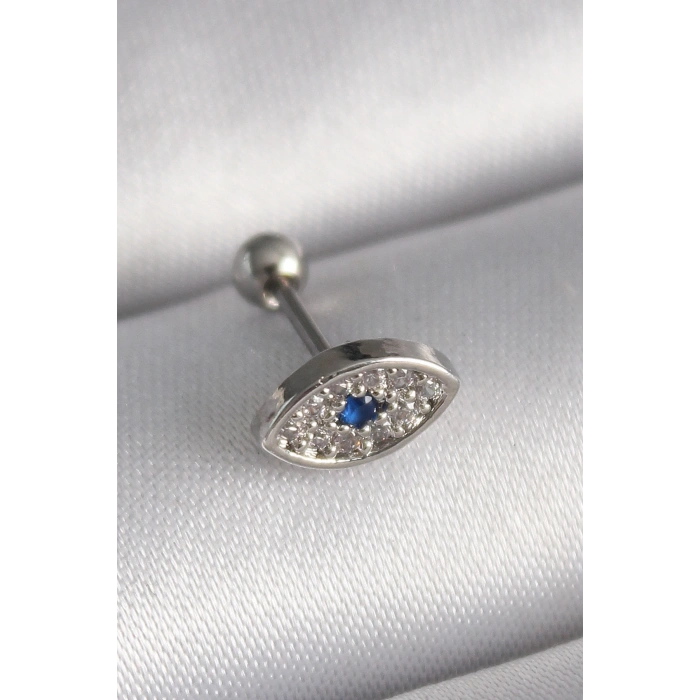 Mey İthalat® 316L Çelik Gümüş Renk Zirkon Taşlı Göz Tragus Piercing