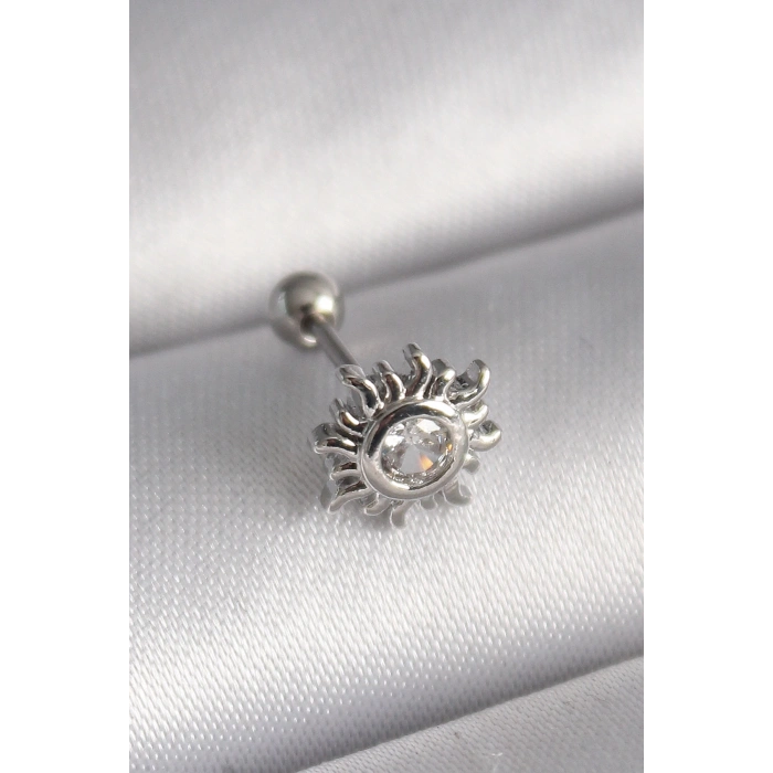 Mey İthalat® 316L Çelik Gümüş Renk Zirkon Taşlı Güneş Tragus Piercing