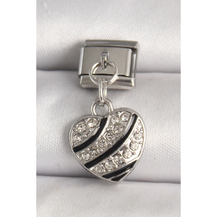 Mey İthalat® 316L Çelik Gümüş Renk Zirkon Taşlı Kalp Model Nomination Charm