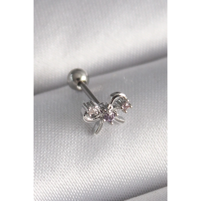Mey İthalat® 316L Çelik Gümüş Renk Zirkon Taşlı Kurdele Tragus Piercing