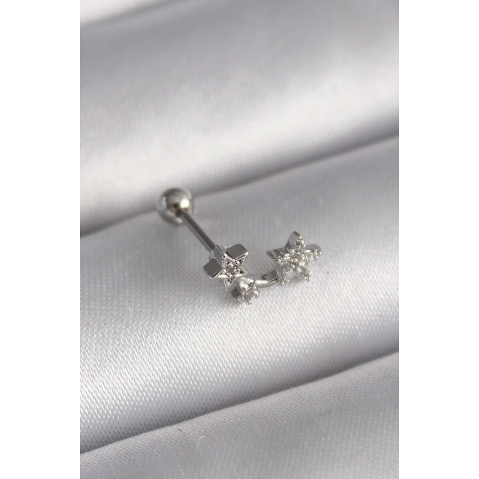 Mey İthalat® 316L Çelik Gümüş Renk Zirkon Taşlı Yıldız Tragus Piercing