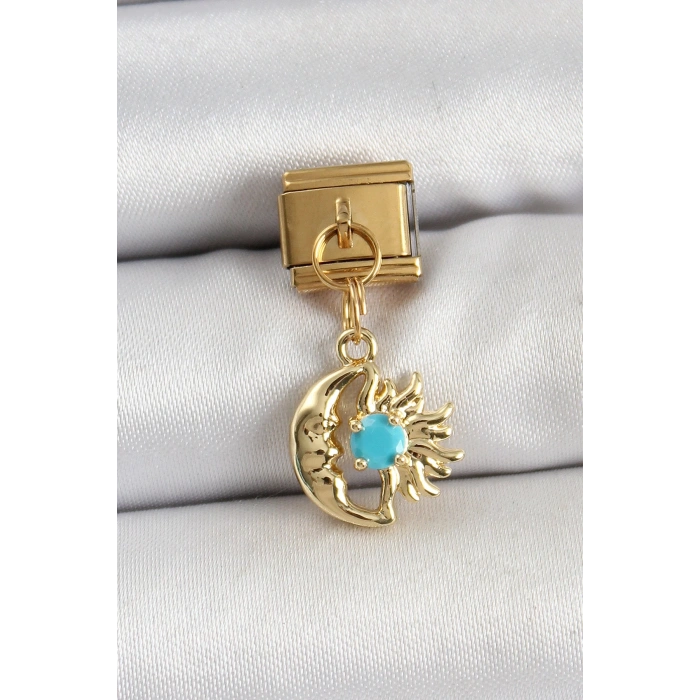 Mey İthalat® 316L Çelik Sallantılı Ay Ve Güneş Model Gold Renk Nomination Charm