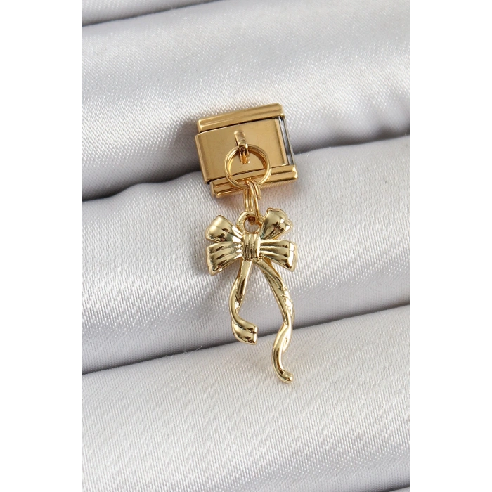 Mey İthalat® 316L Çelik Sallantılı Uzun Fiyonk Model Gold Renk Nomination Charm