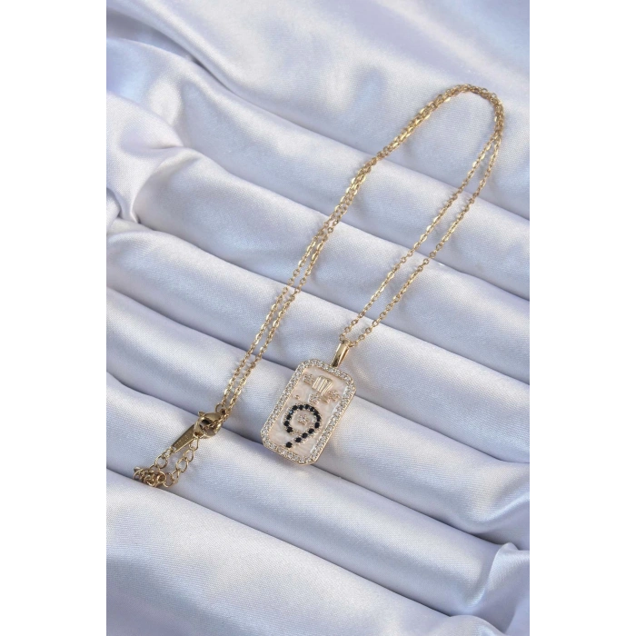 Mey İthalat® 316L Çelik Zincir Altın Renk Zirkon Taşlı Minimal Papatya Figürlü Tarot Kolye