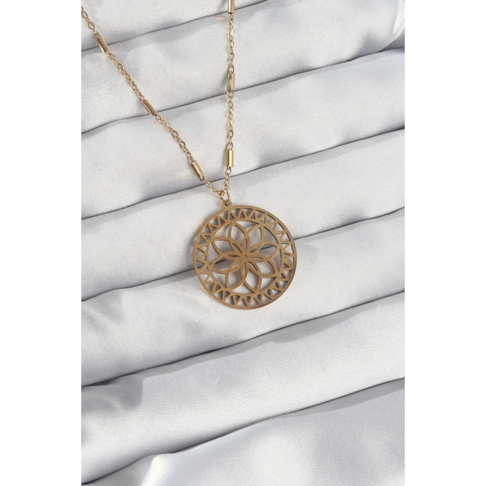 Mey İthalat® 316L Çelik Zincir Gold Renk Lotus Model Kolye