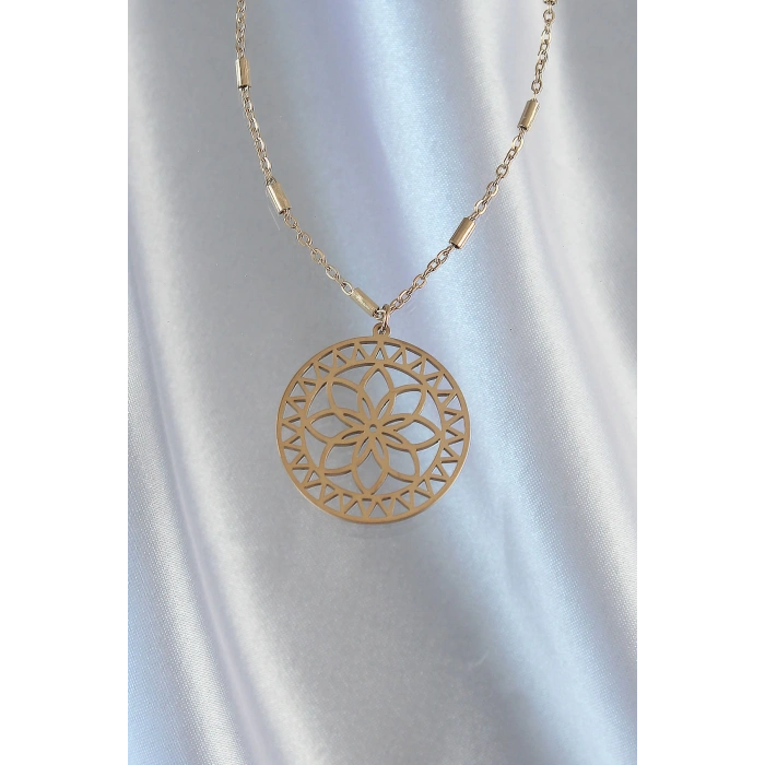 Mey İthalat® 316L Çelik Zincir Gold Renk Lotus Model Kolye
