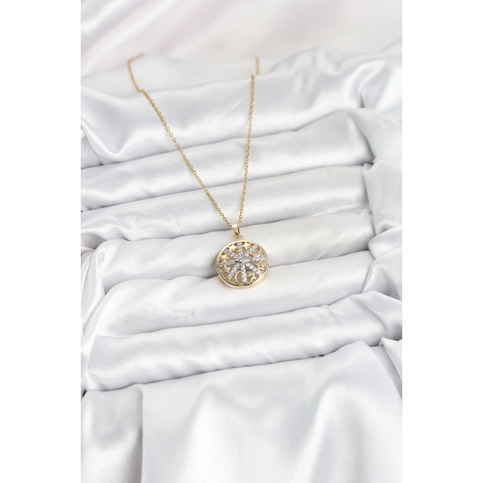 Mey İthalat® 316L Çelik Zincir Gold Renk Zirkon Taşlı Kadın Kolye