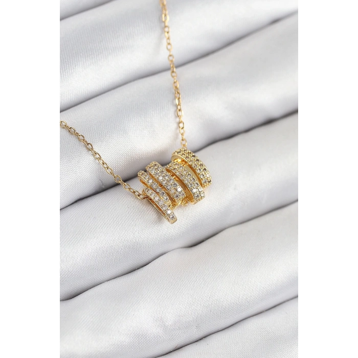 Mey İthalat® 316L Çelik Zirkon Taşlı Sarmal Model Gold Renk Kadın Kolye