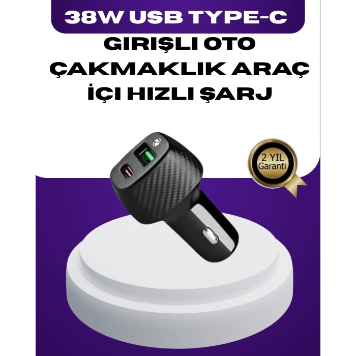 Mey İthalat® 38W Çift Çıkışlı Araç Şarj Cihazı – Type-C ve USB PD Destekli
