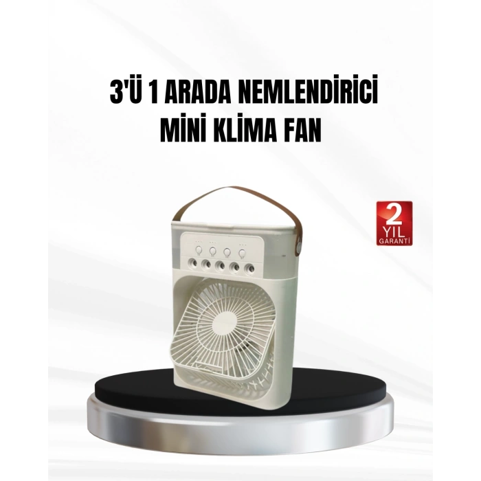 Mey İthalat® 3’ü 1 Arada Mini Klima Fan USB Şarjlı, 7 Renk Gece Lambalı ve Nemlendirici