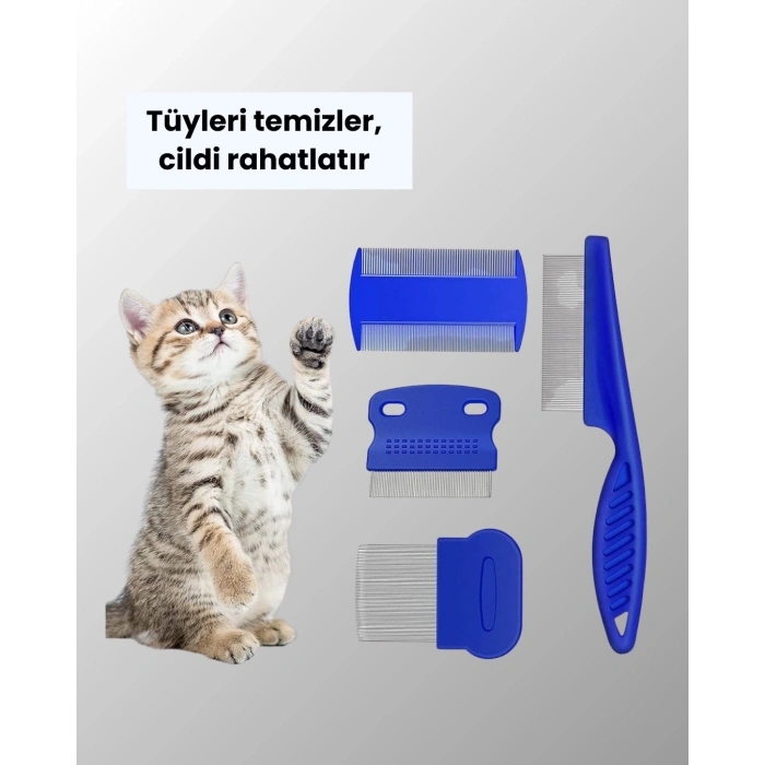 Mey İthalat® 4 Parçalı Evcil Hayvan Tarak Seti – Paslanmaz Çelik Dişli, Ergonomik Saplı