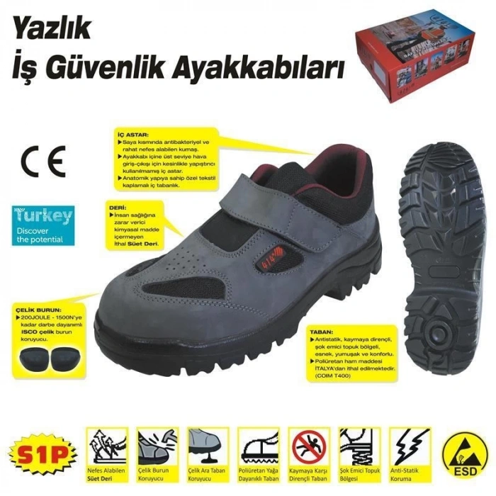 Mey İthalat® 414 YAZLIK S1 43 No Çelik Burunlu Ayakkabı