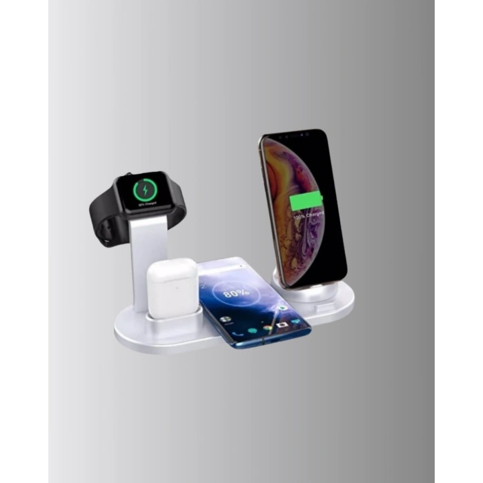 Mey İthalat® 4’lü Apple Kablosuz Şarj Standı iPhone Watch ve AirPods Çoklu Şarjlı