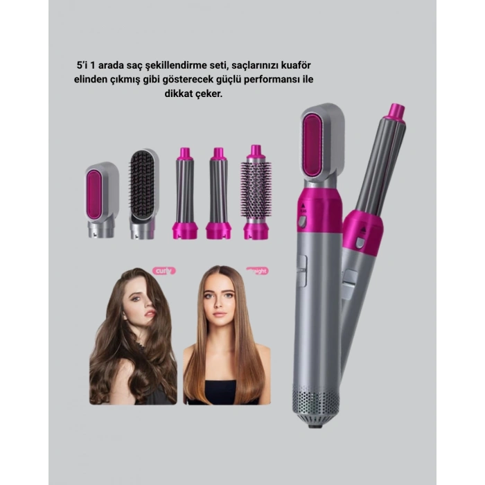 Mey İthalat® 5’i 1 Arada Saç Şekillendirici Set Kuaför Düzeyinde Performans ve Ergonomik Tasarım