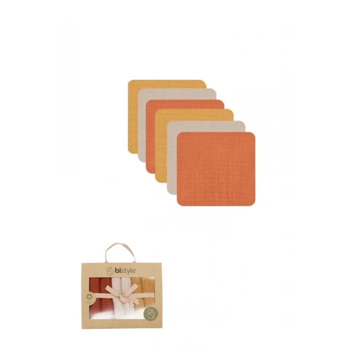 Mey İthalat® 6lı Müslin Mendil 20x20 cm 90106 Kiremit Bej Hardal