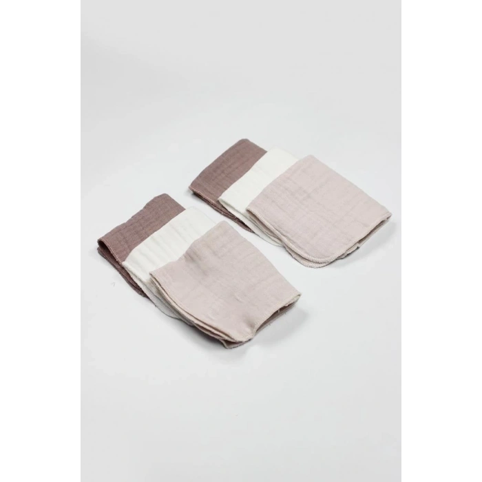 Mey İthalat® 6lı Müslin Mendil 20x20 cm 90106 Taş Ekru Antrasit
