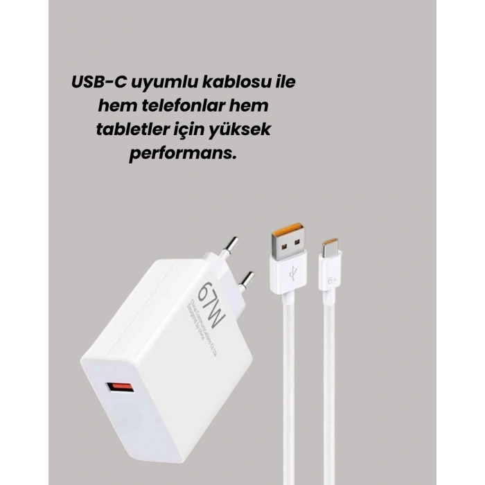 Mey İthalat® 67W Hızlı Şarj Adaptörü ve Veri Aktarım Özellikli Type-C Kablo Seti