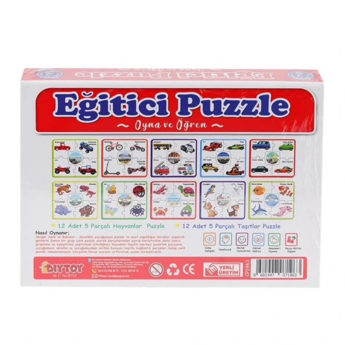 Mey İthalat® 7196 Çark Puzzle Hayvanlar Taşıtlar 60 Parça