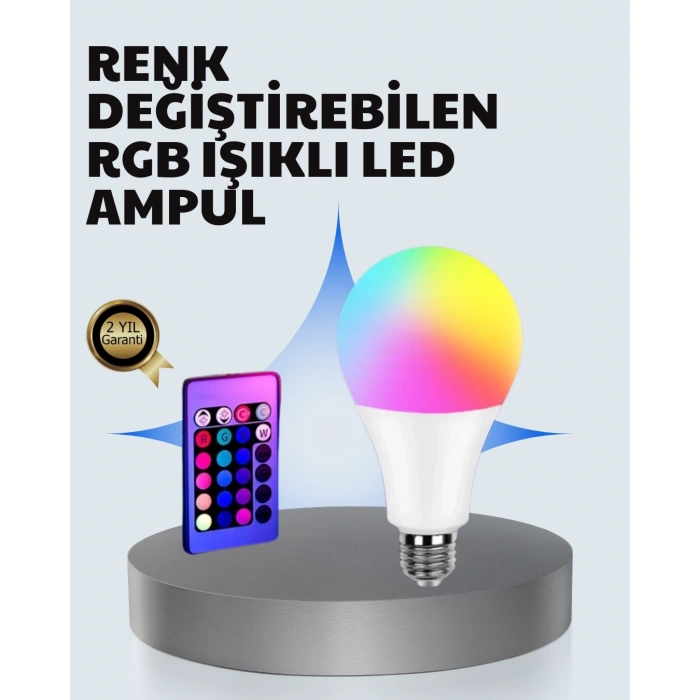 Mey İthalat® A Kalite 2025 RGB LED Ampul Uzaktan Kumandalı 16 Renkli Lamba