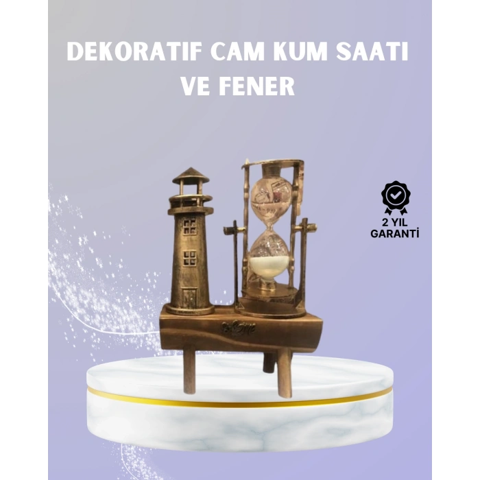 Mey İthalat® Ahşap Kum Saati ve Deniz Feneri Figürü Bir Arada – Ev & Ofis Dekorasyonu