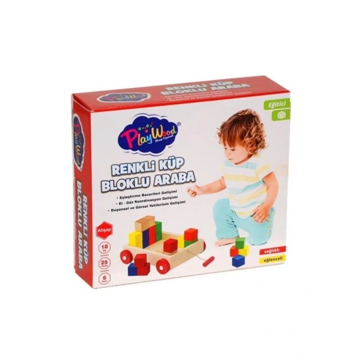 Mey İthalat®   Ahşap Renkli Küp Bloklu Araba 312