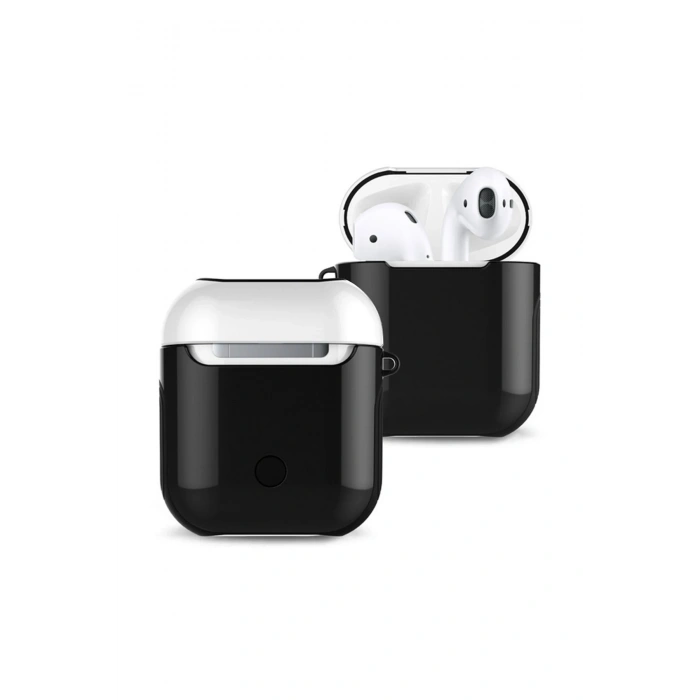 Mey İthalat®   Airpods 2 (2.nesil) 3in1 Kılıf - Siyah-Beyaz