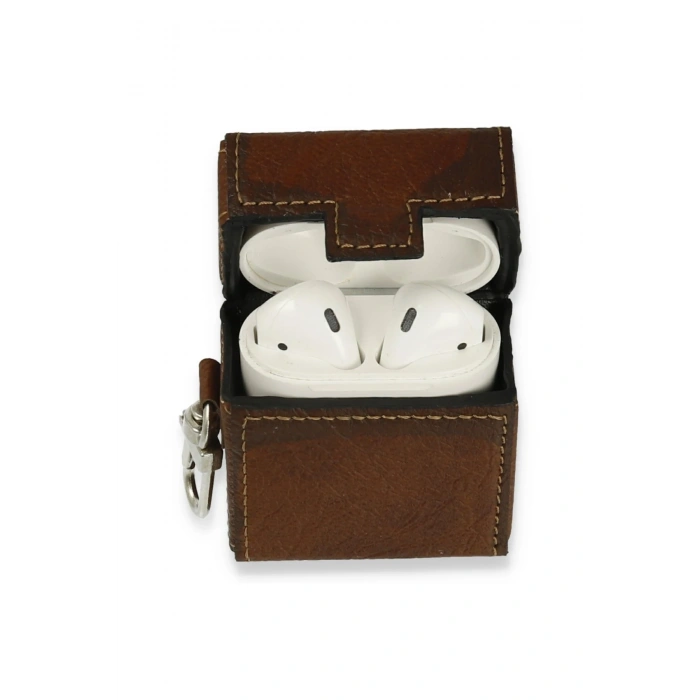 Mey İthalat®   Airpods 2 (2.nesil) Deri Kılıf - Kahverengi