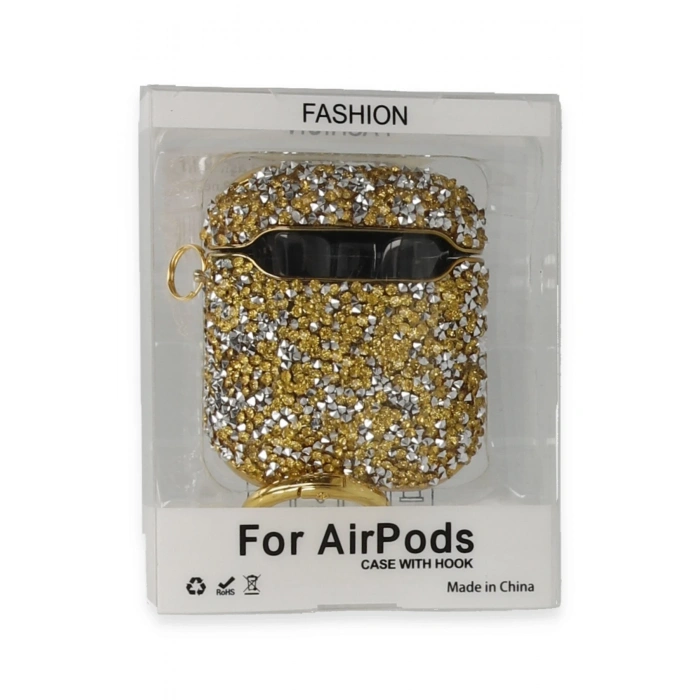 Mey İthalat®   Airpods 2 (2.nesil) Mira Taşlı Kılıf - Gold