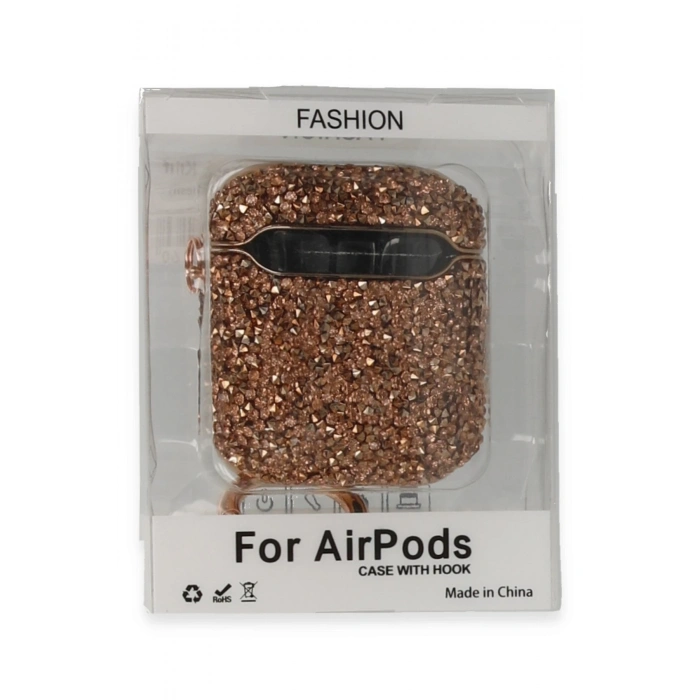 Mey İthalat®   Airpods 2 (2.nesil) Mira Taşlı Kılıf - Rose Gold