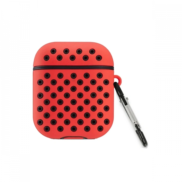 Mey İthalat®   Airpods 2 (2.nesil) Spor Delikli Kılıf - Kırmızı-Siyah