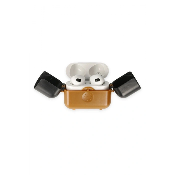 Mey İthalat®   Airpods 3 (3.nesil) Basmalı Kılıf - Kahverengi-Siyah
