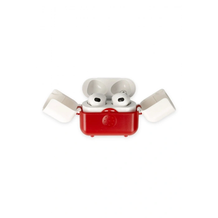 Mey İthalat®   Airpods 3 (3.nesil) Basmalı Kılıf - Kırmızı-Beyaz