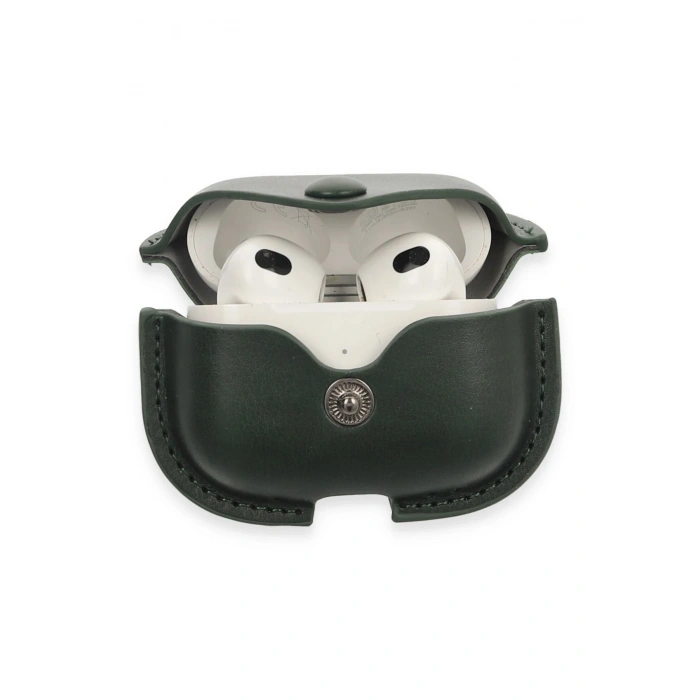 Mey İthalat®   Airpods 3 (3.nesil) Çanta Deri Kılıf - Haki Yeşil