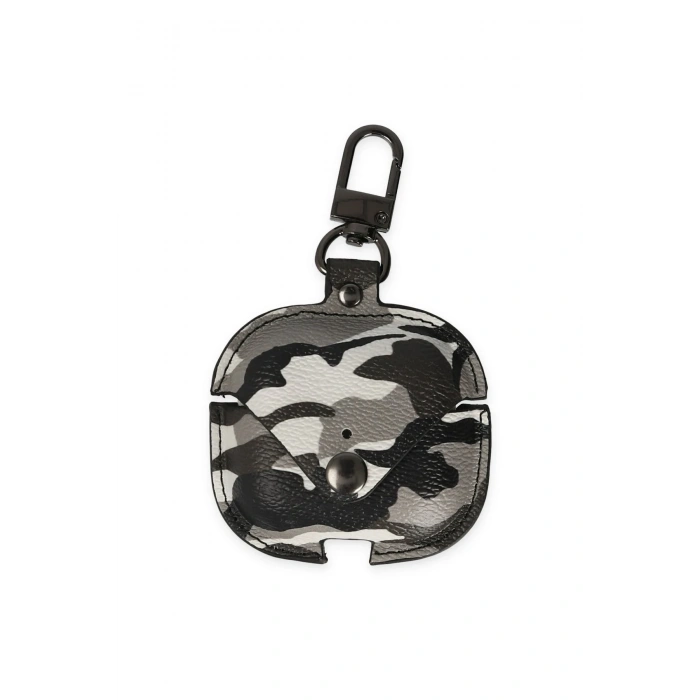 Mey İthalat®   Airpods 3 (3.nesil) Çanta Kamuflaj Deri Kılıf - Gri