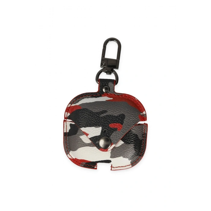 Mey İthalat®   Airpods 3 (3.nesil) Çanta Kamuflaj Deri Kılıf - Kırmızı