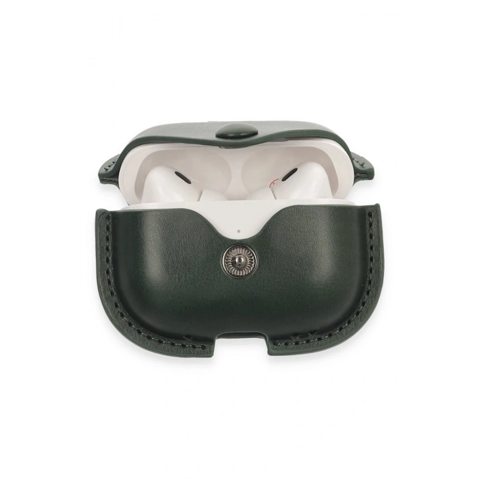 Mey İthalat®   Airpods Pro 2 (2.nesil) Çanta Deri Kılıf - Haki Yeşil