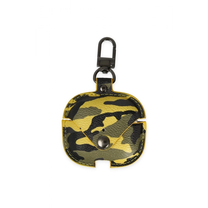Mey İthalat®   Airpods Pro 2 (2.nesil) Çanta Kamuflaj Deri Kılıf - Sarı