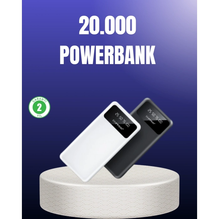 Mey İthalat® Akıllı LCD Ekranlı 20.000mAh Powerbank PD + USB + Type-C