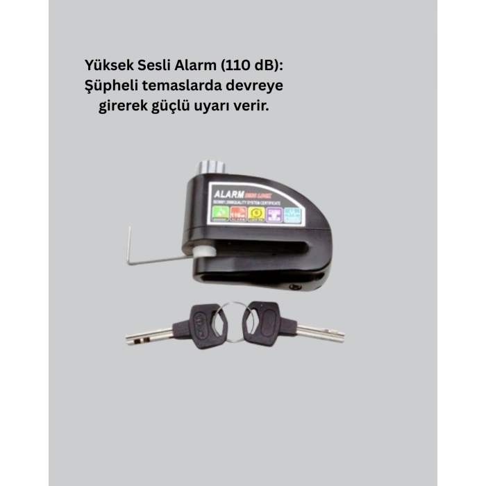 Mey İthalat® Alarm Sensörlü Disk Kilidi Motosiklet Scooter Bisiklet Güvenlik