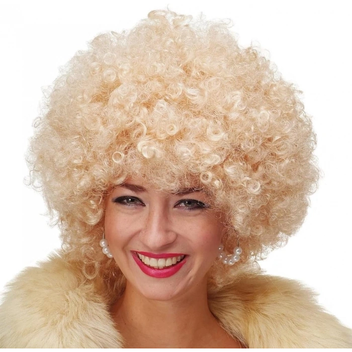 Mey İthalat® Altın Renk Kıvırcık Afro Bonus Peruk Saç Parti Peruğu Platin Gold