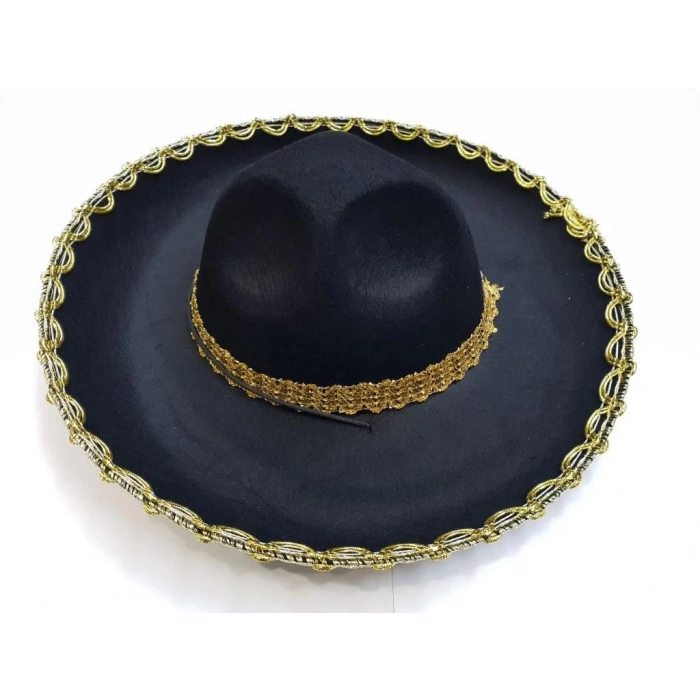 Mey İthalat®  Altın Renk Şeritli Meksika Mariachi Latin Şapkası 55 cm Çocuk