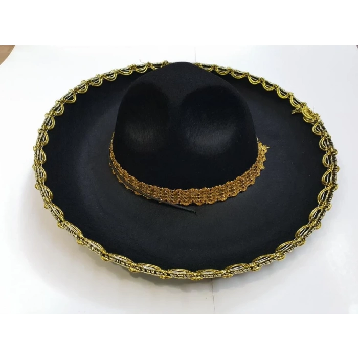 Mey İthalat®  Altın Renk Şeritli Meksika Mariachi Latin Şapkası 55 cm Çocuk
