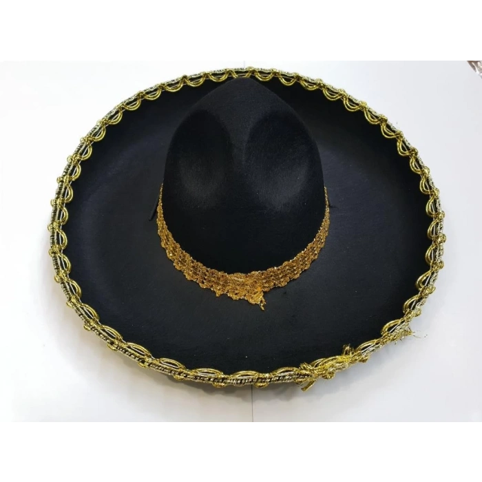 Mey İthalat®  Altın Renk Şeritli Meksika Mariachi Latin Şapkası 55 cm Çocuk