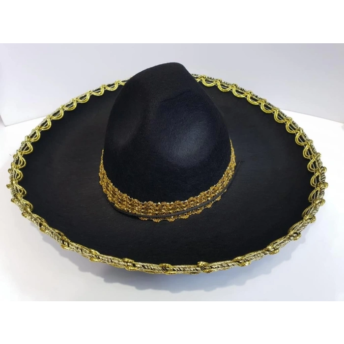Mey İthalat®  Altın Renk Şeritli Meksika Mariachi Latin Şapkası 55 cm Çocuk